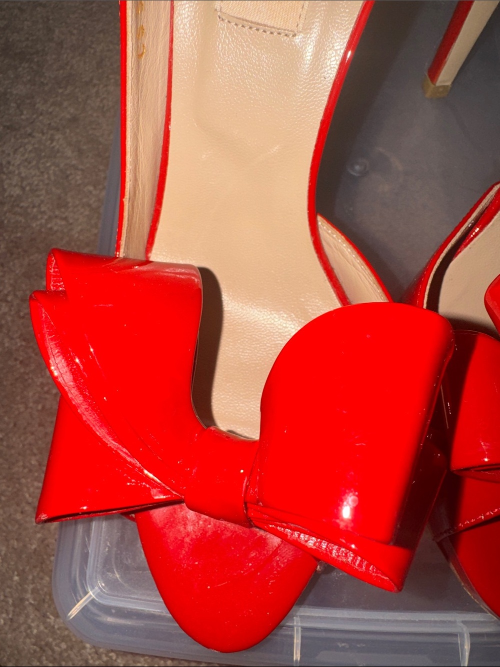 Valentino Red Patent Bow Peep-Toe Heels - Picture 4 of 12